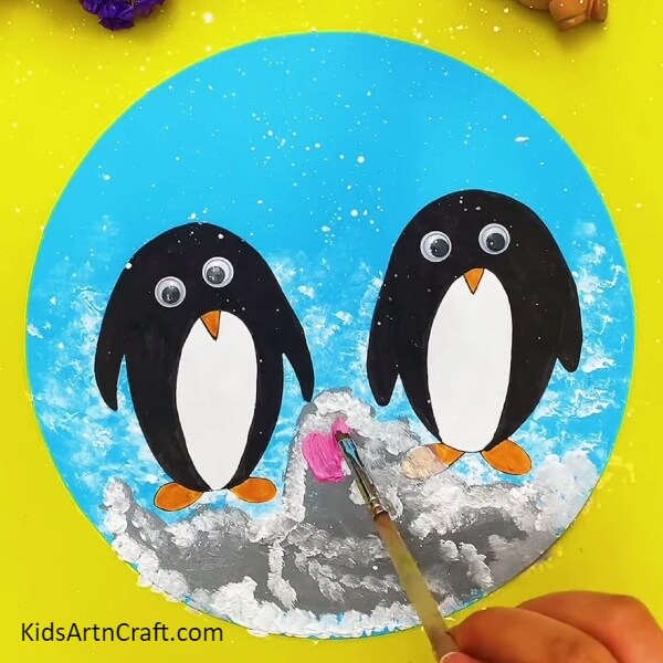 Painting Some Flowers On The Sheet- Making Charming Penguin Paper Art for Kids 