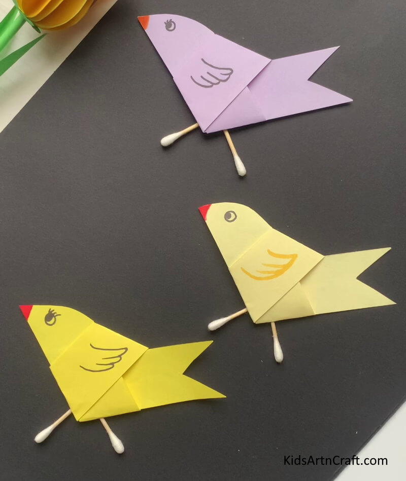 How To Make Birds Craft With Paper & Earbuds