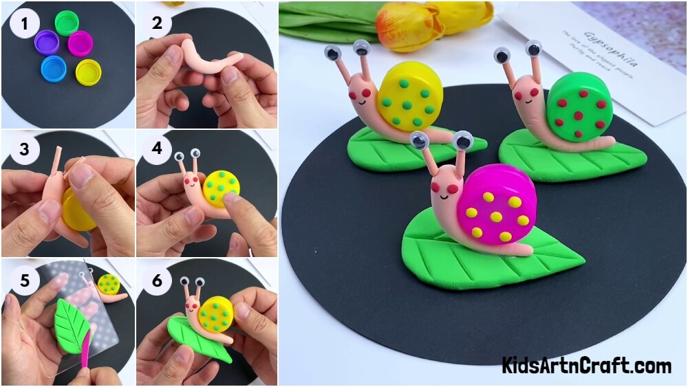 DIY bottle cap And Clay snail Easy craft for kids