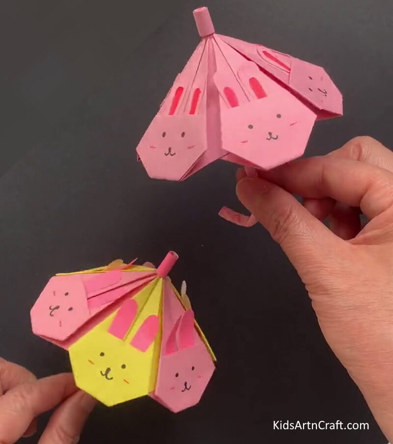 Your Bunny Face Shaped Umbrella Craft Is Ready! Do-It-Yourself Rabbit Face Paper Umbrella Tutorial 
