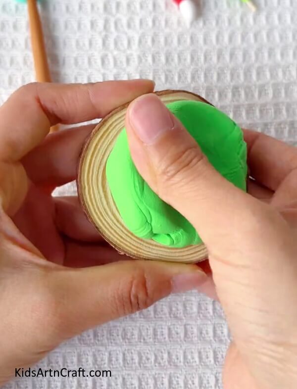 Stick The Green Clay On Wooden Circle-Handcrafted Clay Trees - A Guide for Little Ones
