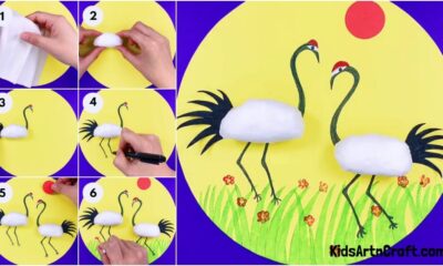 DIY Crane Bird Artwork Step by Step Tutorial for kids