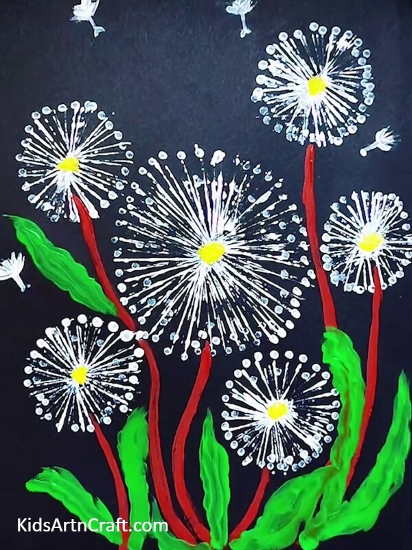 Keep on making the leaves- Kids' Creative Fun with Dandelion Flower Paintings