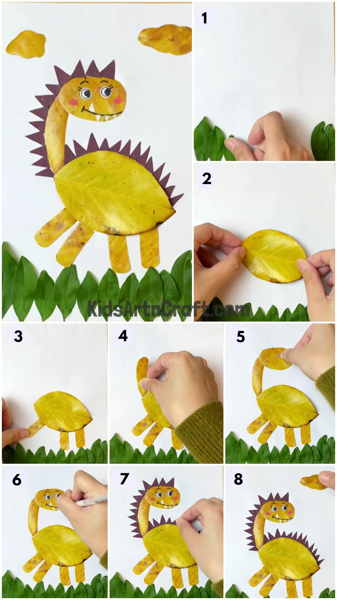 DIY Dinosaur Animal Craft Using Leaves Tutorial For Kids