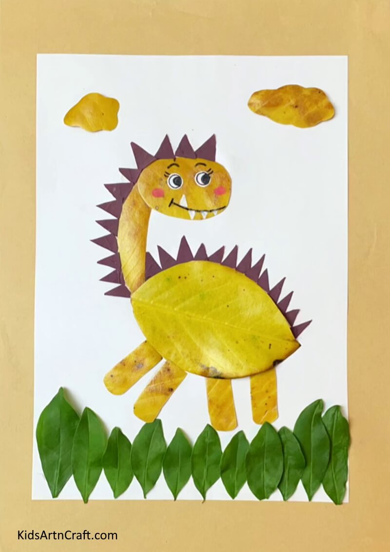 Handmade Dinosaur Craft Using Leaves For Children