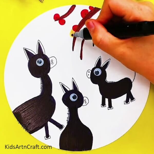 Make fruits with red and yellow sketch pens- Teaching Kids How to Create a Donkey Painting Artwork