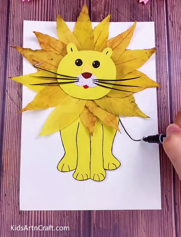 Making A Mustache And Draw A Tail For The Lion-Establish a Lion Craft Effortlessly With Leaves From Fall In Your Home