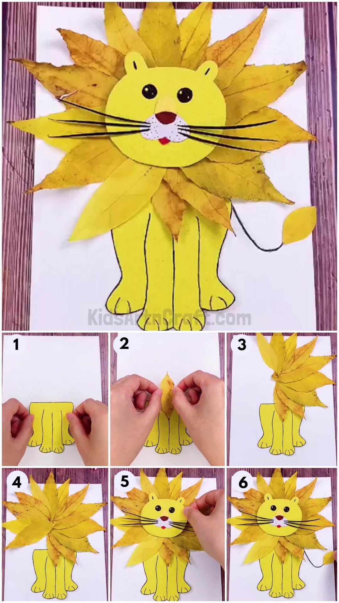 DIY Easy Lion Craft Using Fall Leaves At Home