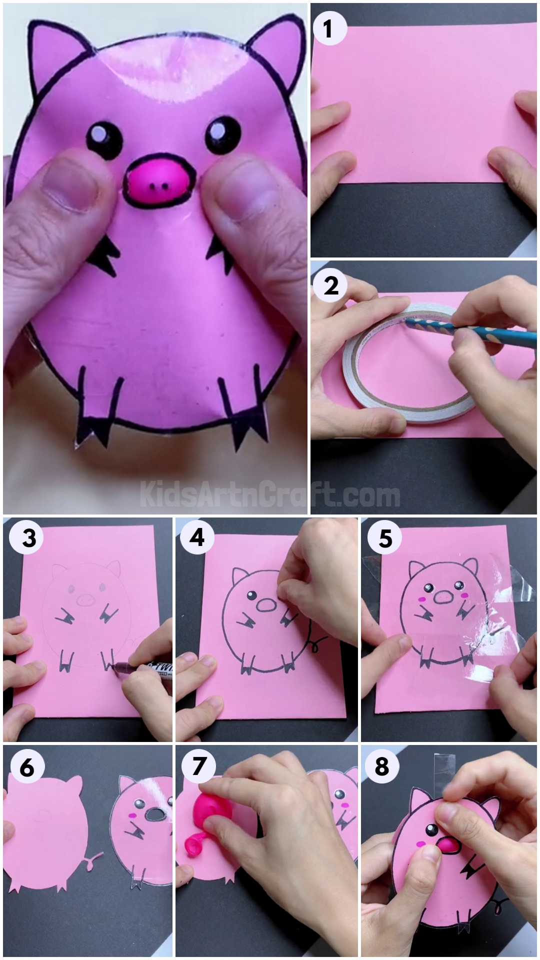DIY Easy paper pig craft Tutorial for kids
