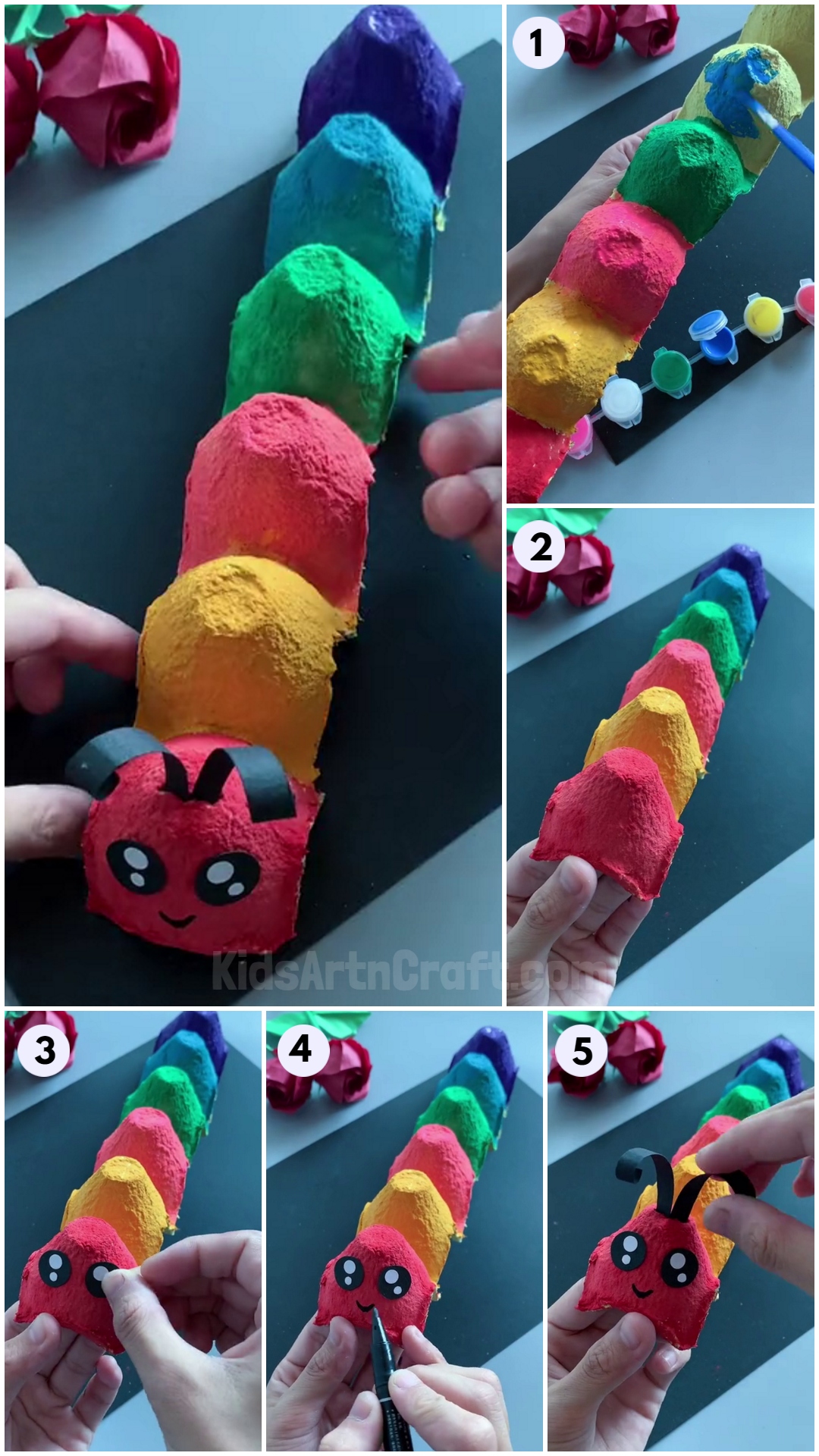 DIY Egg Carton Caterpillar Craft tutorial for kids