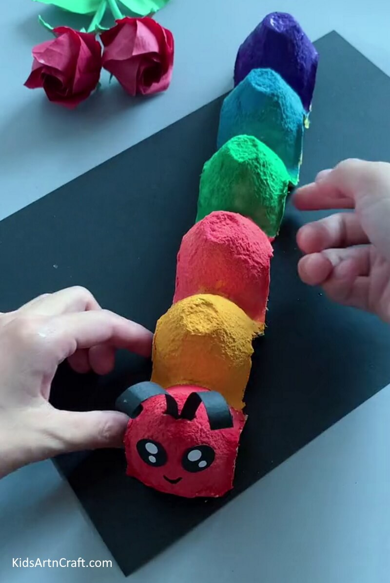 The Final Look Of Our Caterpillar Craft Using Egg Carton! - Making a Caterpillar from an Egg Carton, a guide for kids.