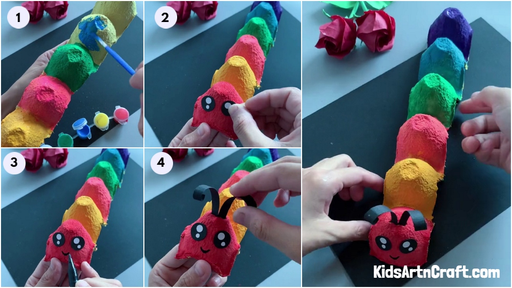 DIY Egg Carton Caterpillar Craft tutorial for kids