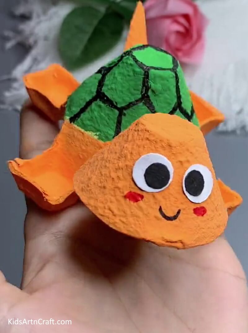 This Is The Final Look Of Our DIY Egg Carton Turtle! - Make a Turtle Craft with your Kids From a Reused Egg Container