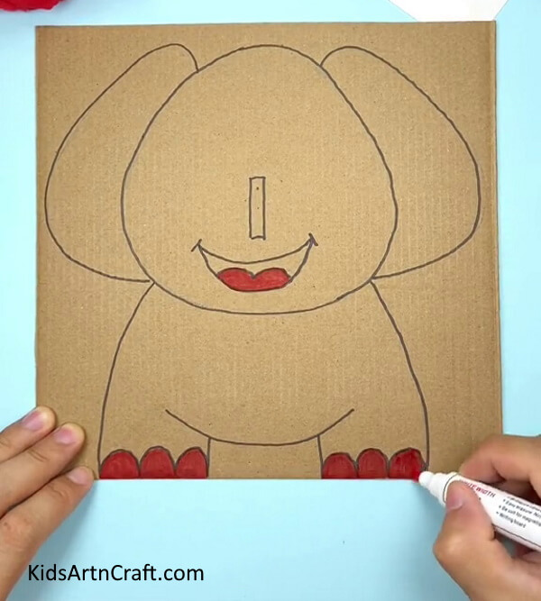 Coloring Tongue And Nails- . Make a DIY Elephant With Cardboard for Pre-K Kids