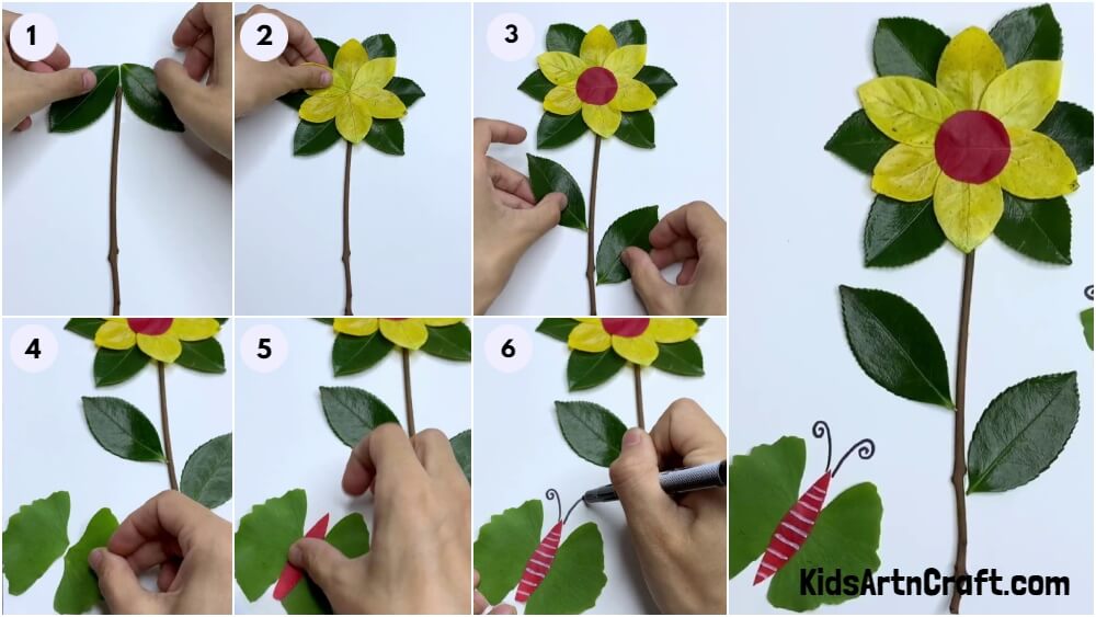 DIY Flower Craft from Fresh leaves easy tutorial