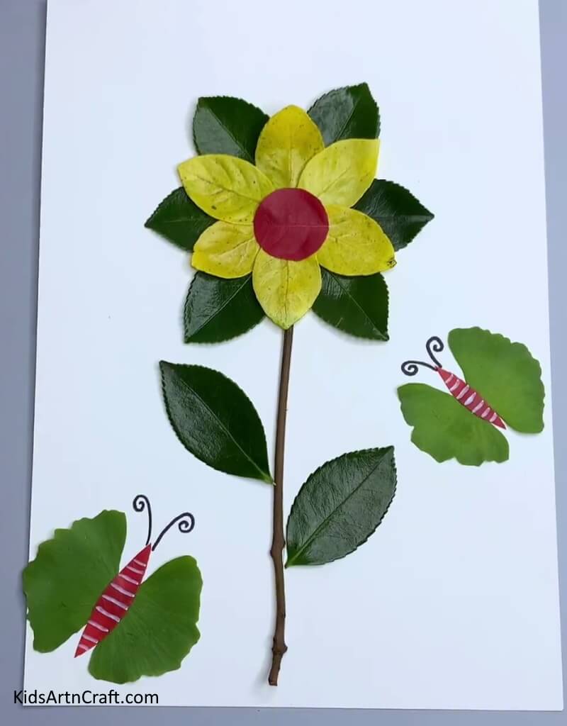 Simple Flower Craft From Fresh Leaves For Kids