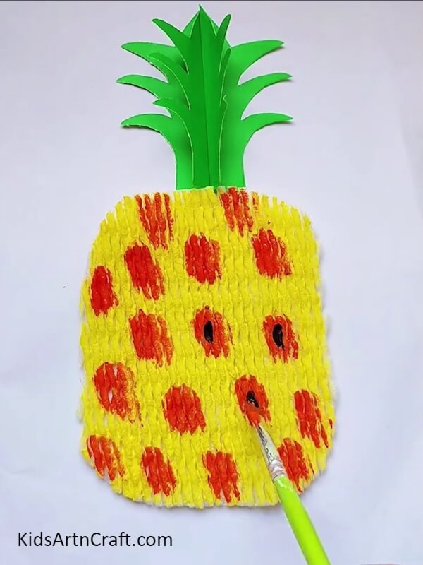 Take Black Colour On The Paintbrush And Pain Step-by-step guide to building a Pineapple Craft from Foam. 