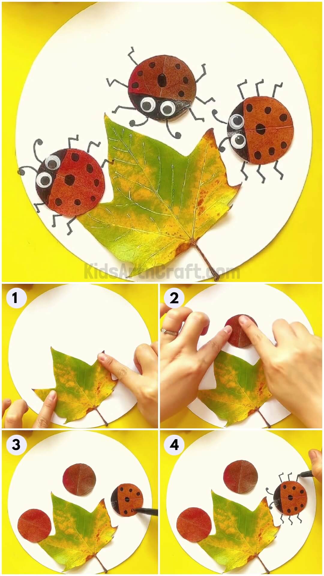 DIY Ladybug Leaf Craft Step-by-Step Tutorial For Beginners