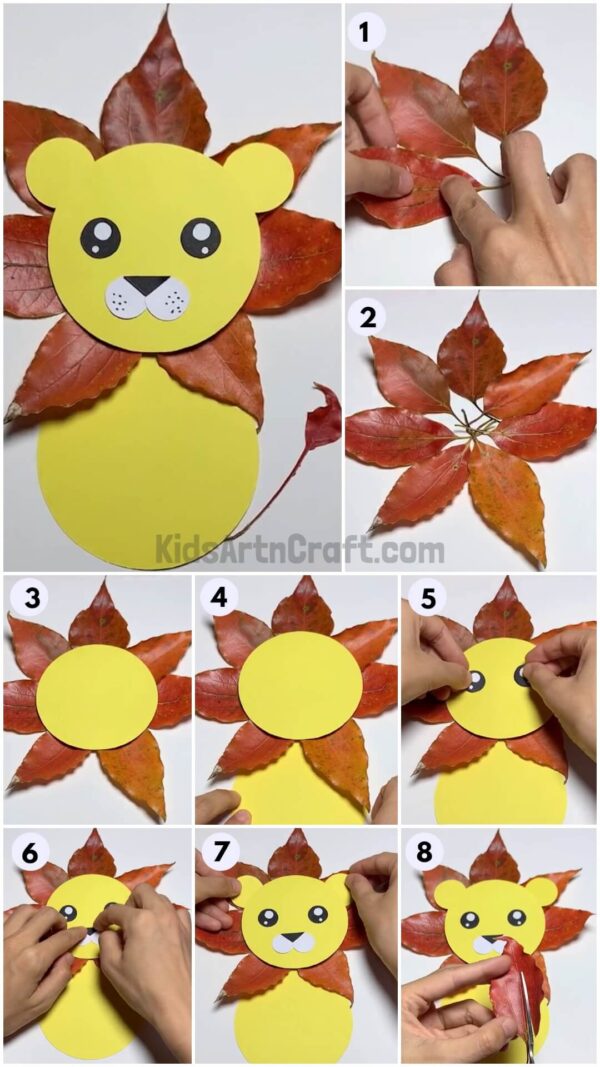 DIY Lion Craft Using Fall Leaves easy tutorial for kids