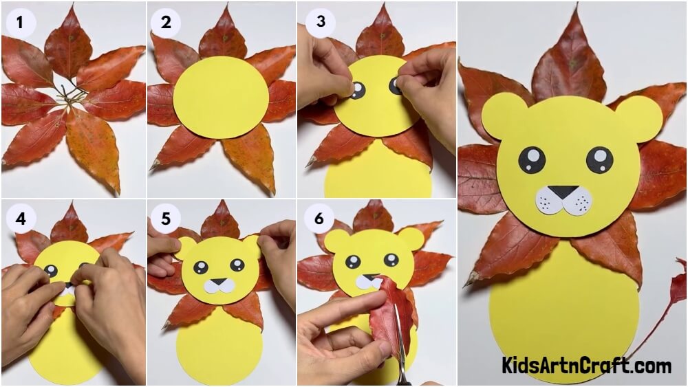 DIY Lion Craft Using Fall Leaves easy tutorial for kids