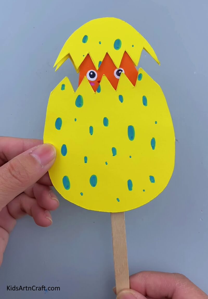 Pasting The Two Cracked Pieces Together-Teach Your Kids How to Construct a Portable Egg Art Piece Featuring a Little Chick
