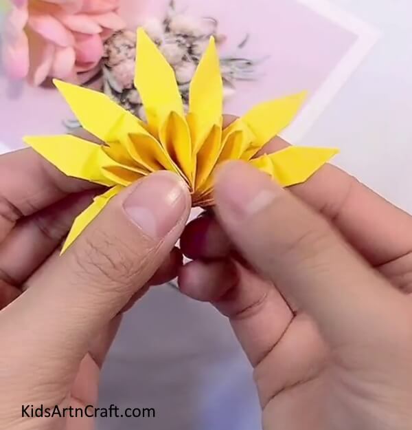 Pasting Another Set Of Petals-DIY Origami Flower with Paper - An Easy Task for Little Ones