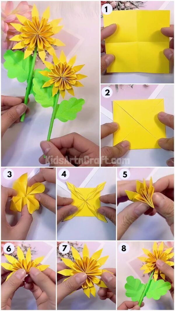 DIY Origami Paper Flower easy Craft For Kids