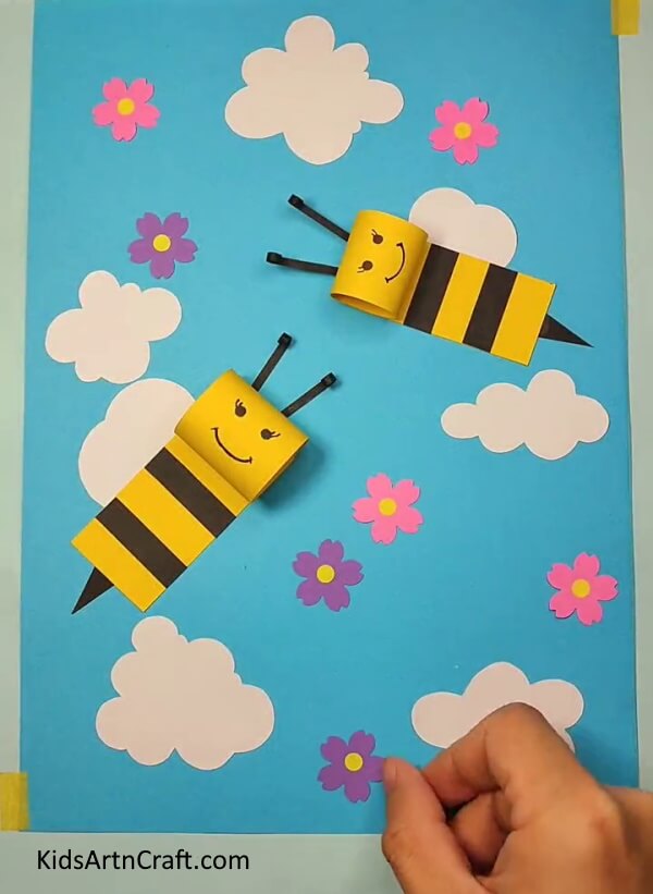 Adding Flowers In The Sky-Instructions on Crafting a Paper Bee with Kids 
