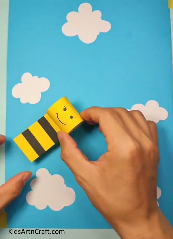 Pasting The Bee In The Sky- Follow These Steps to Make a Paper Bee Craft for Kids