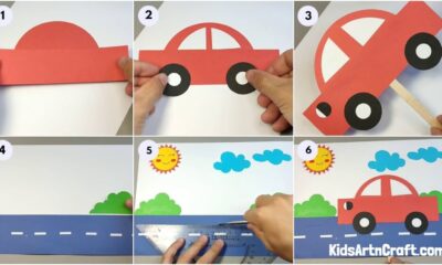 DIY Paper Car Scenery drawing easy tutorial for kids