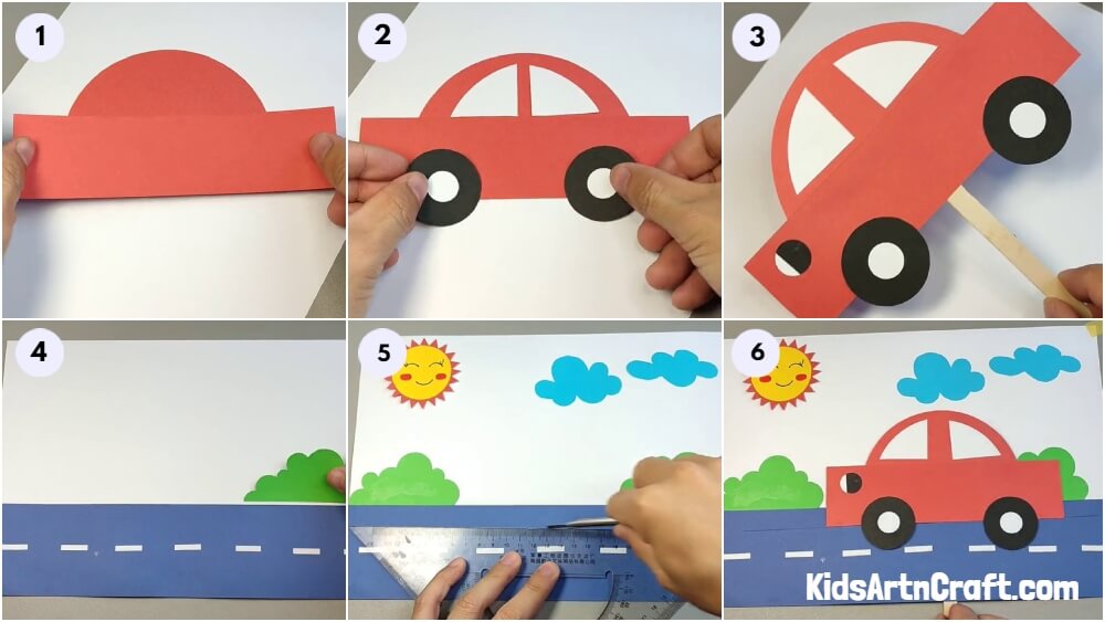 DIY Paper Car Scenery drawing easy tutorial for kids