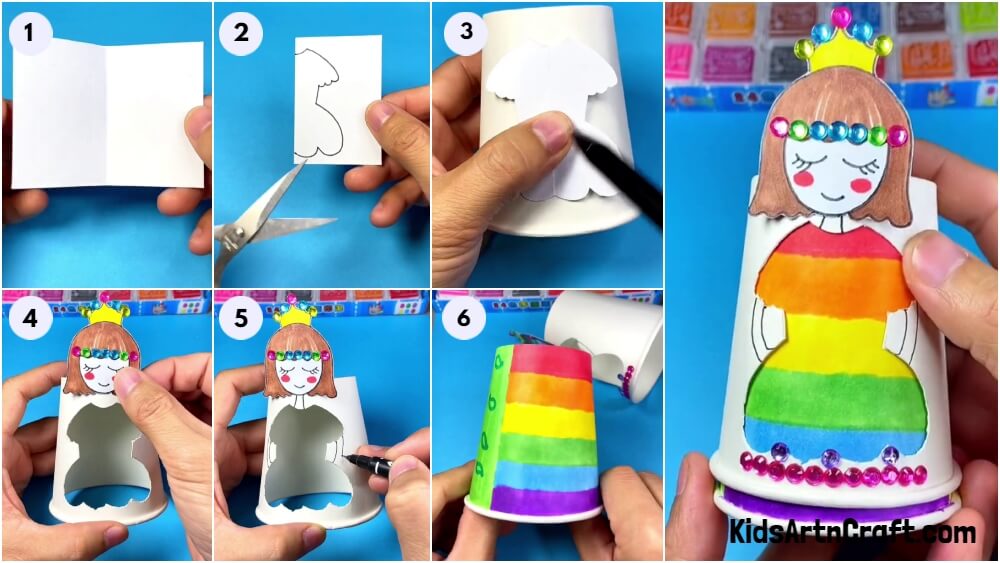DIY Paper Cup changing dress doll craft Trick for kids