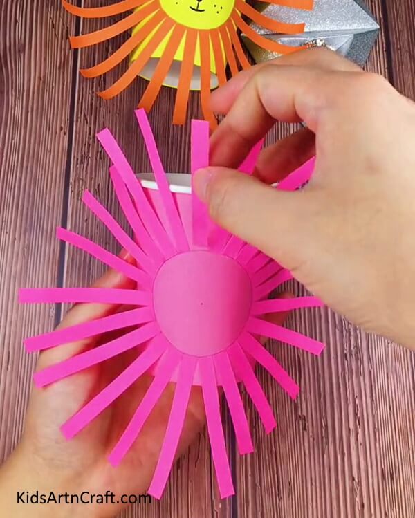 Completing Pasting Strips - Crafting A Lion From A Paper Cup - Simple For Children