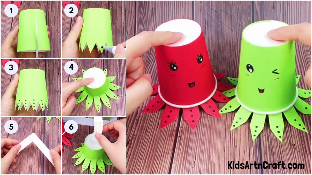 DIY Paper Cup Octopus Craft Step by Step Tutorial for kids