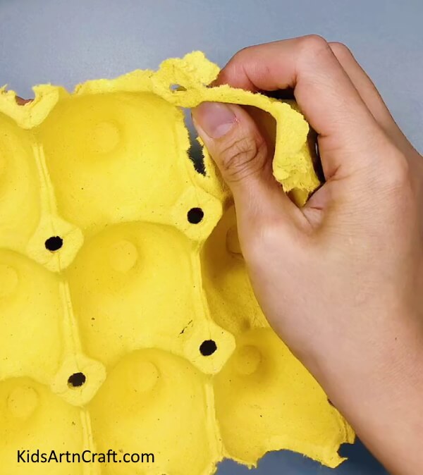 Removing An Egg Holder - Crafting a Hanging Wreath from an Egg Carton and Paper Flowers for Home Decoration 