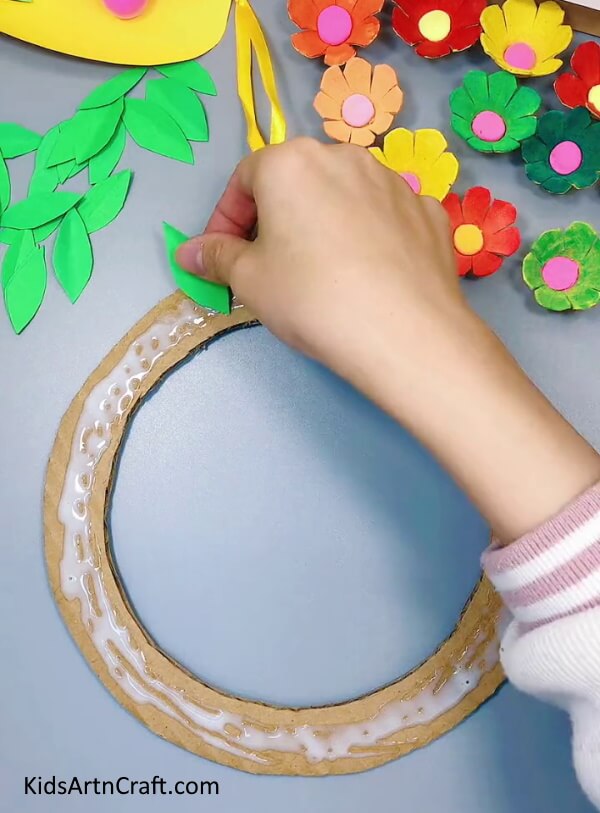 Pasting A Leaf - Crafting an Egg Carton & Paper Flower Wreath To Hang In Your Home