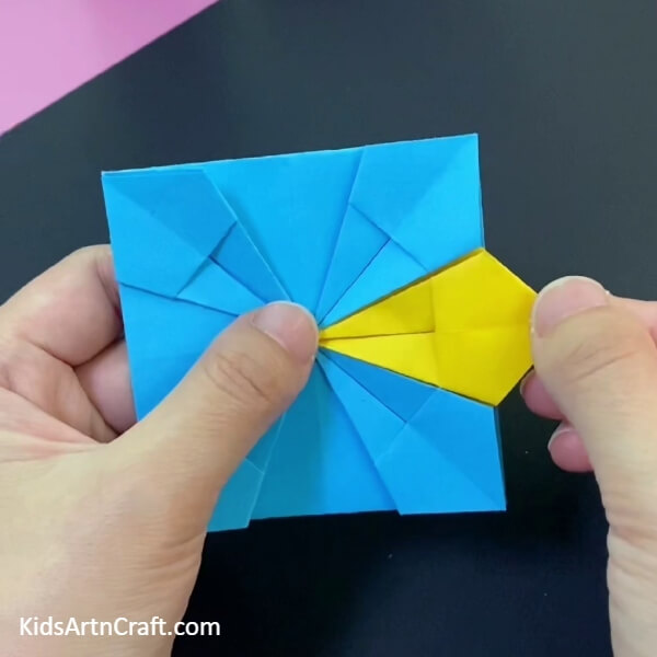 Place The Yellow Square Between The Blue Ones-A Step-by-step Tutorial To Create A Paper Origami Basket For Kids 