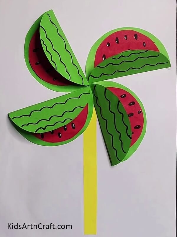 Stick The Yellow Craft Paper - Putting Together a Paper Watermelon Windmill - No Big Deal
