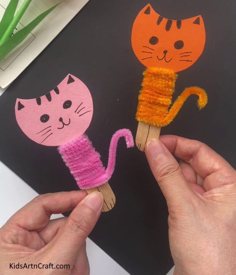 DIY Popsicle Stick and Pipe Cleaner Tutorial Cat Craft Kids Art & Craft