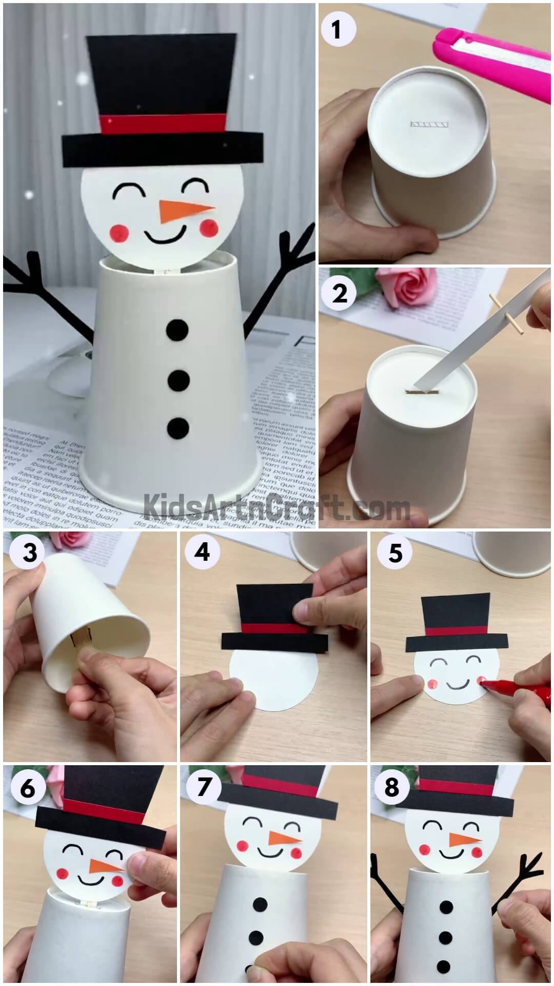 DIY Snowman Paper Cup Craft Tutorial For Kids