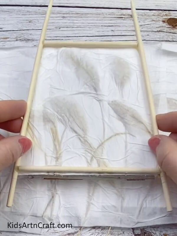 Cutting Out The Extras From Frame- How to Make a Stick Lamp with Pampas Grass for Home Decoration