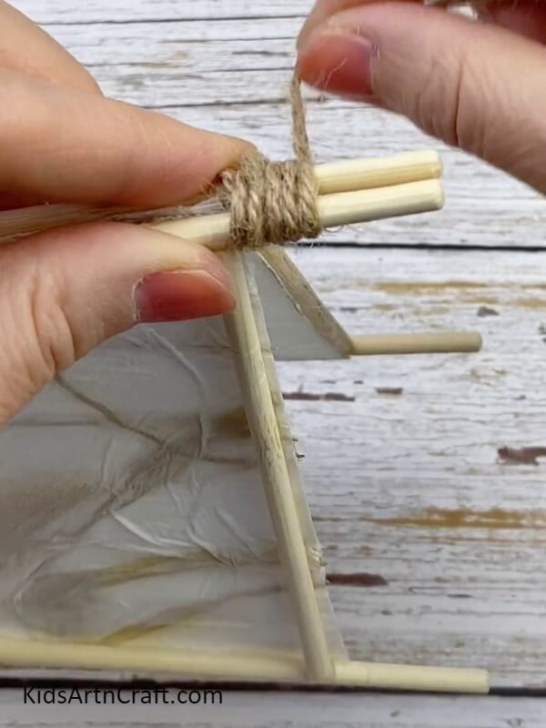 Knotting Our Frames Together Using Jute Rope- A Guide to Constructing a Stick Lamp from Pampas Grass for Home Decoration