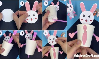 DIY Straw and Paper Cup Bunny Toy Craft For Kids