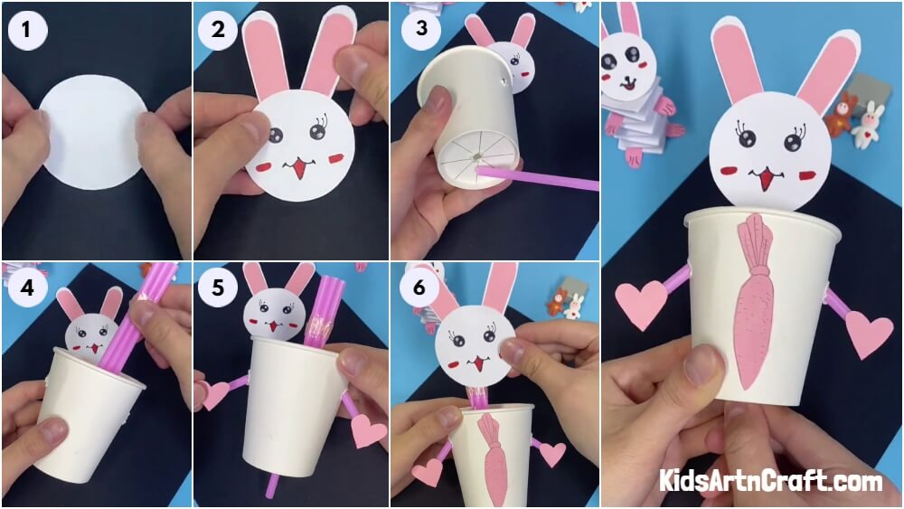 DIY Straw and Paper Cup Bunny Toy Craft For Kids