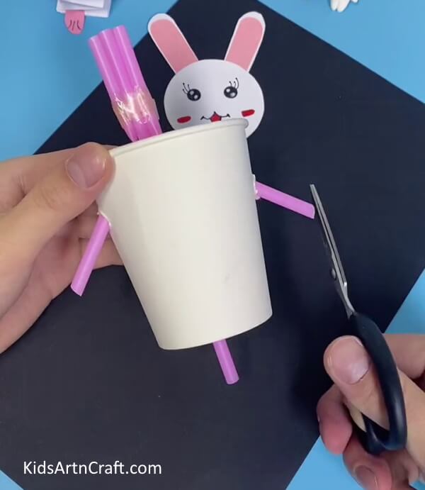 Making Hands Of Mr. Bunny-Form a Bunny Toy with Straws and Paper Cups For Youngsters