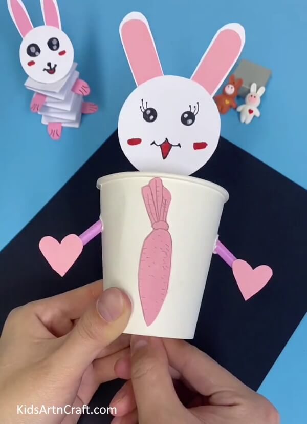 This Is The Final Look Of Your Mr. Bunny!-Construct a Bunny Toy with Straws and Paper Cups For Little Ones