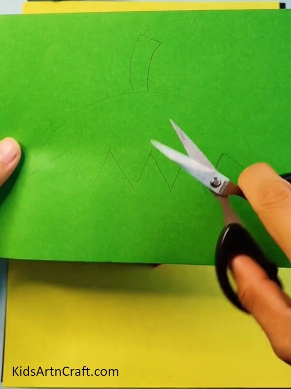 Cutting Strawberry Crown From Green Color Craft Paper- A Step-by-step Guide For Newcomers To Do A Strawberry Craft 