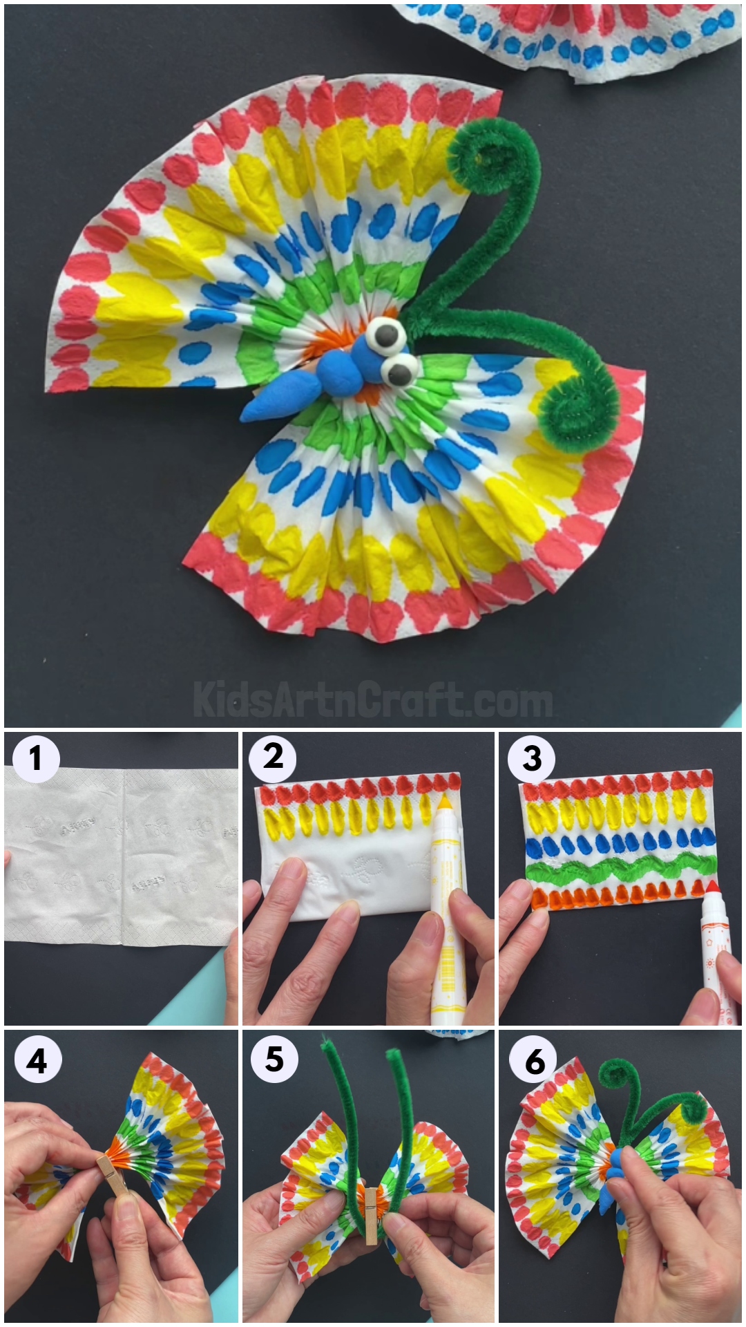DIY Tissue Paper Butterfly Craft For Kids