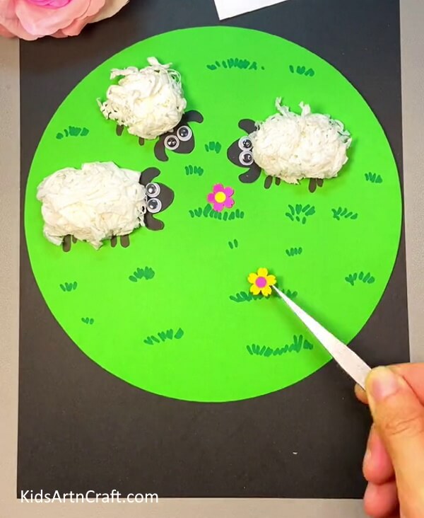 Give your art some flower detailing- DIY Tissue Paper Sheep Artwork - A Tutorial for Little Ones