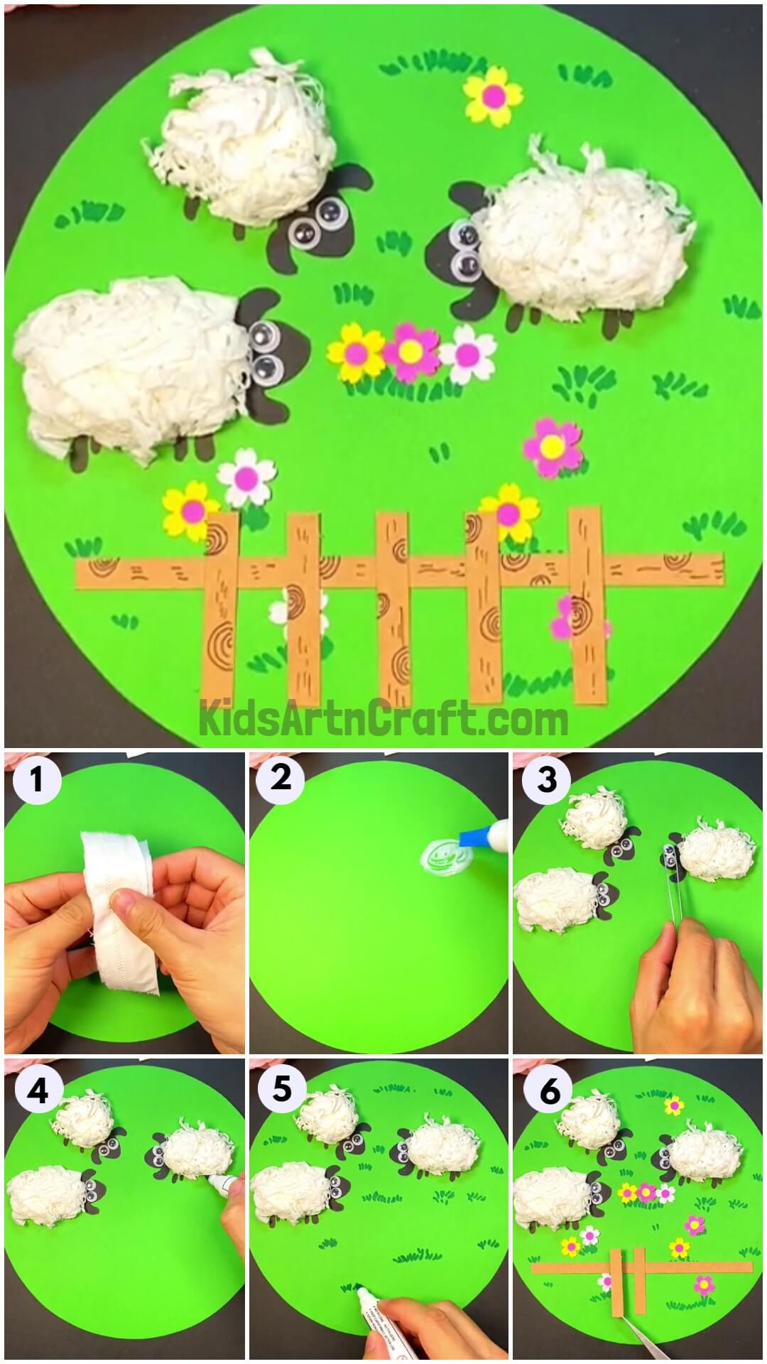 DIY tissue paper Sheep Artwork Easy Tutorial for kids
